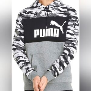 Puma Men's Pullover Sweater Drawstring Hoodie Pouch Grey Black L Army Fatigue